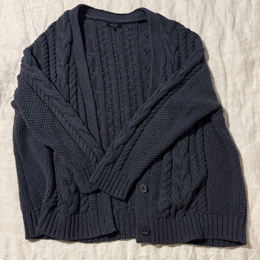 quince organic cotton cable knit cardigan size small - Picture 3 of 6